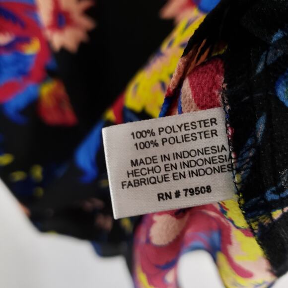 Violet & Claire Blouse Women Medium Black MultiFloral Ruffle Sleeve Keyhole Back - Picture 12 of 12